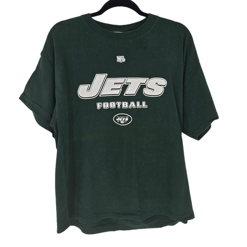NFL mens large green New York Jets football short sleeve shirt preshrunk cotton